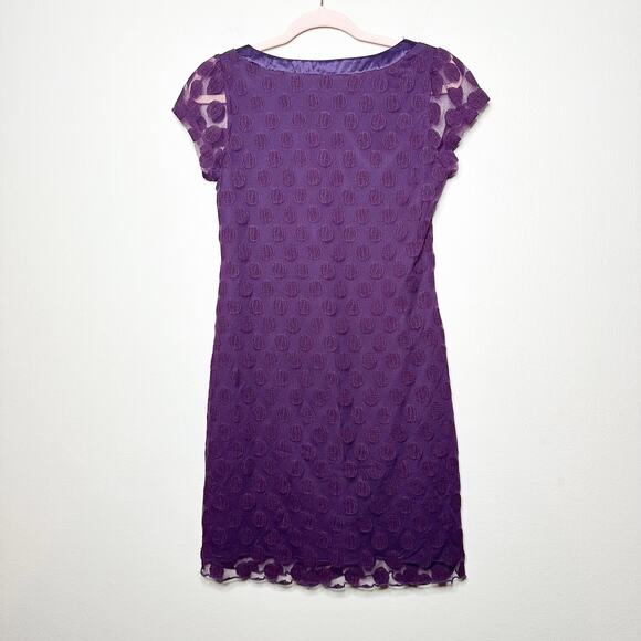 Y2K En Focus Studio Retro Sheath Dress Lace Layered Mini Purple Polka Dot Size 6 - Picture 2 of 6